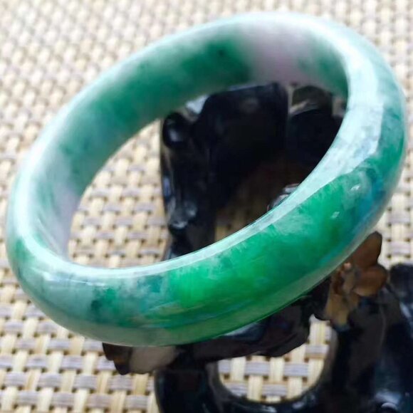 57mm Certified Type A Jadeite Bangle Grade A Vibrant Green Floating Flower Jade - Picture 9 of 12